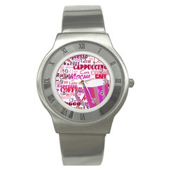 Coffee Cup Lettering Coffee Cup Stainless Steel Watch by Amaryn4rt