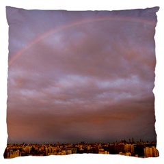 Rain Rainbow Pink Clouds Large Flano Cushion Case (one Side) by Amaryn4rt