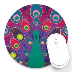 Peacock Bird Animal Feathers Round Mousepads by Amaryn4rt