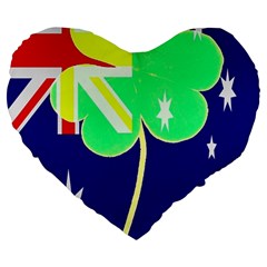 Irish Australian Australia Ireland Shamrock Funny St Patrick Flag Large 19  Premium Flano Heart Shape Cushions by yoursparklingshop