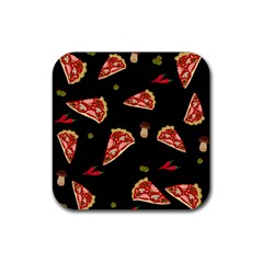 Pizza Slice Patter Rubber Coaster (square)  by Valentinaart