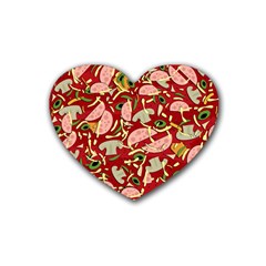 Pizza Pattern Rubber Coaster (heart)  by Valentinaart