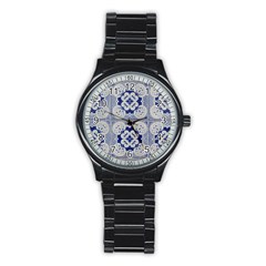 Ceramic Portugal Tiles Wall Stainless Steel Round Watch by Amaryn4rt