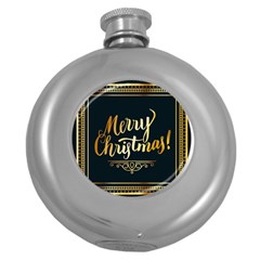 Christmas Gold Black Frame Noble Round Hip Flask (5 Oz) by Nexatart