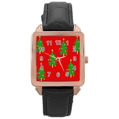 Christmas Trees Rose Gold Leather Watch  by Nexatart