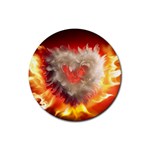 Arts Fire Valentines Day Heart Love Flames Heart Rubber Coaster (Round)  Front