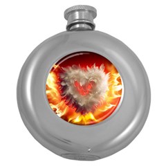 Arts Fire Valentines Day Heart Love Flames Heart Round Hip Flask (5 Oz) by Nexatart