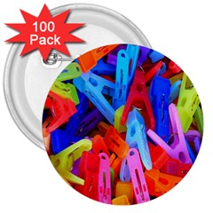 Clothespins Colorful Laundry Jam Pattern 3  Buttons (100 Pack)  by Nexatart