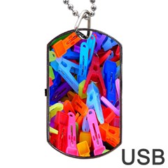 Clothespins Colorful Laundry Jam Pattern Dog Tag Usb Flash (one Side) by Nexatart