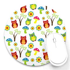 Cute Owl Wallpaper Pattern Round Mousepads by Nexatart