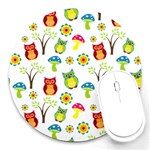 Cute Owl Wallpaper Pattern Round Mousepads Front