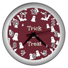 Halloween Free Card Trick Or Treat Wall Clocks (silver)  by Nexatart