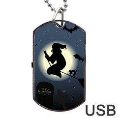 Halloween Card With Witch Vector Clipart Dog Tag Usb Flash (one Side) by Nexatart