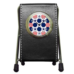 Patriotic Symbolic Red White Blue Pen Holder Desk Clocks by Nexatart