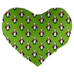 Christmas Penguin Penguins Cute Large 19  Premium Heart Shape Cushions by Nexatart