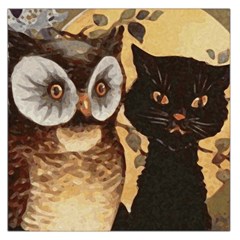 Owl And Black Cat Large Satin Scarf (square) by Nexatart