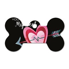 You Are My Beat / Pink And Teal Hearts Pattern (black)  Dog Tag Bone (one Side) by FashionFling