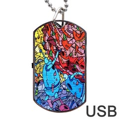 Colorful Graffiti Art Dog Tag Usb Flash (two Sides) by Nexatart