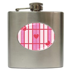 Fabric Magenta Texture Textile Love Hearth Hip Flask (6 Oz) by Nexatart