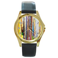 Fabric Round Gold Metal Watch by Nexatart