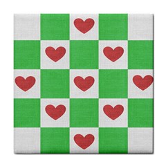 Fabric Texture Hearts Checkerboard Tile Coasters by Nexatart