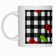 Cherries Plaid Pattern  White Mugs by Valentinaart