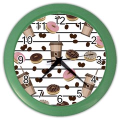 Donuts And Coffee Pattern Color Wall Clocks by Valentinaart