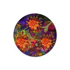 Abstract Flowers Floral Decorative Rubber Coaster (round)  by Amaryn4rt