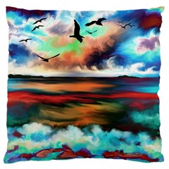 Ocean Waves Birds Colorful Sea Large Flano Cushion Case (one Side) by Amaryn4rt