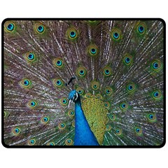 Peacock Feather Beat Rad Blue Double Sided Fleece Blanket (medium)  by Amaryn4rt