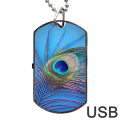 Peacock Feather Blue Green Bright Dog Tag Usb Flash (one Side) by Amaryn4rt