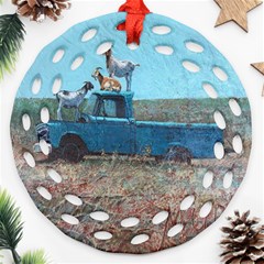 Goats On A Pickup Truck Ornament (round Filigree) by digitaldivadesigns