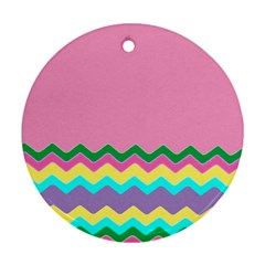 Easter Chevron Pattern Stripes Round Ornament (two Sides) by Amaryn4rt