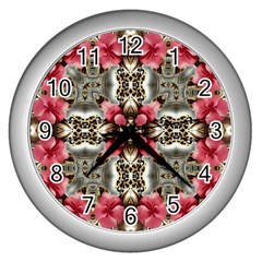 Flowers Fabric Wall Clocks (silver)  by Amaryn4rt