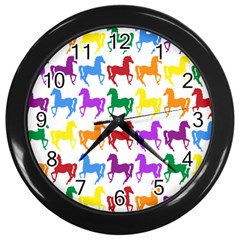 Colorful Horse Background Wallpaper Wall Clocks (black) by Amaryn4rt