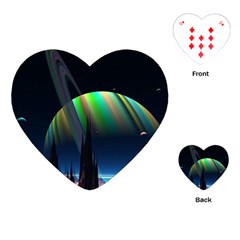 Planets In Space Stars Playing Cards (heart)  by Amaryn4rt