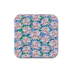 Plumeria Bouquet Exotic Summer Pattern  Rubber Square Coaster (4 Pack)  by BluedarkArt