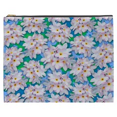 Plumeria Bouquet Exotic Summer Pattern  Cosmetic Bag (xxxl)  by BluedarkArt