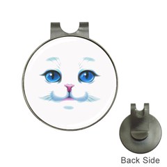 Cute White Cat Blue Eyes Face Hat Clips With Golf Markers by Amaryn4rt