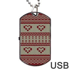 Stitched Seamless Pattern With Silhouette Of Heart Dog Tag Usb Flash (two Sides) by Amaryn4rt