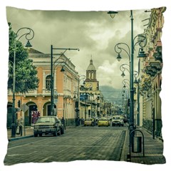 Historic Center Urban Scene At Riobamba City, Ecuador Large Cushion Case (one Side) by dflcprints