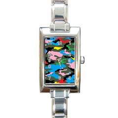 Rainbow Camouflage Rectangle Italian Charm Watch by boho