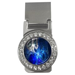 Ghost Fractal Texture Skull Ghostly White Blue Light Abstract Money Clips (cz)  by Simbadda