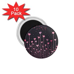 Pink Hearts On Black Background 1 75  Magnets (10 Pack)  by TastefulDesigns