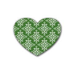 St Patrick S Day Damask Vintage Green Background Pattern Rubber Coaster (heart)  by Simbadda