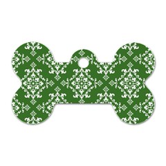 St Patrick S Day Damask Vintage Green Background Pattern Dog Tag Bone (one Side) by Simbadda