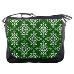 St Patrick S Day Damask Vintage Green Background Pattern Messenger Bags by Simbadda