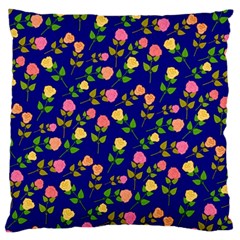 Flowers Roses Floral Flowery Blue Background Large Cushion Case (one Side) by Simbadda