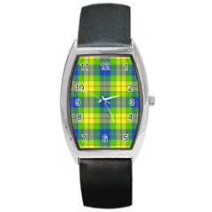 Spring Plaid Yellow Barrel Style Metal Watch by Simbadda