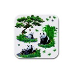 Cute Panda Cartoon Rubber Square Coaster (4 pack)  Front